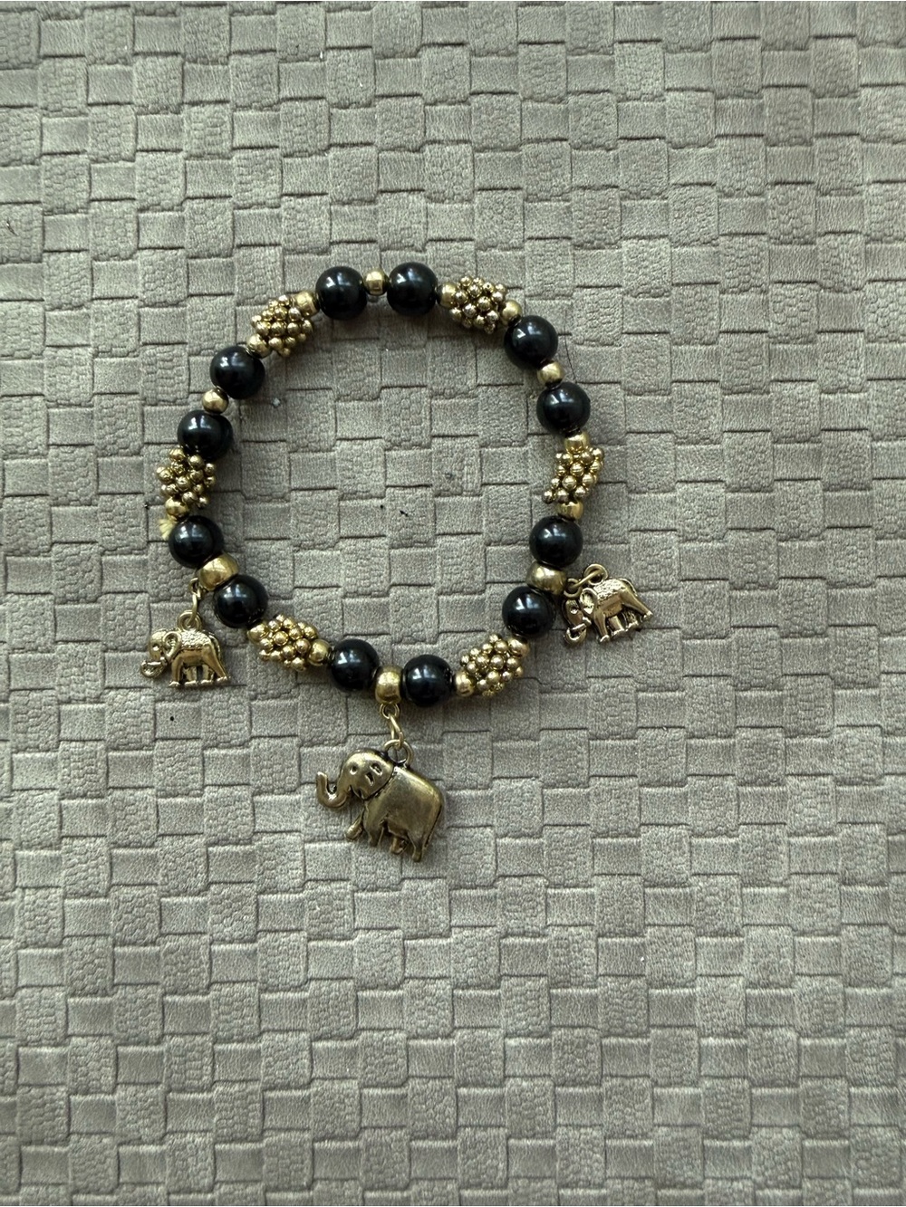 Vintage Gold & Black‎ Elephant Charm Stretch Bracelet